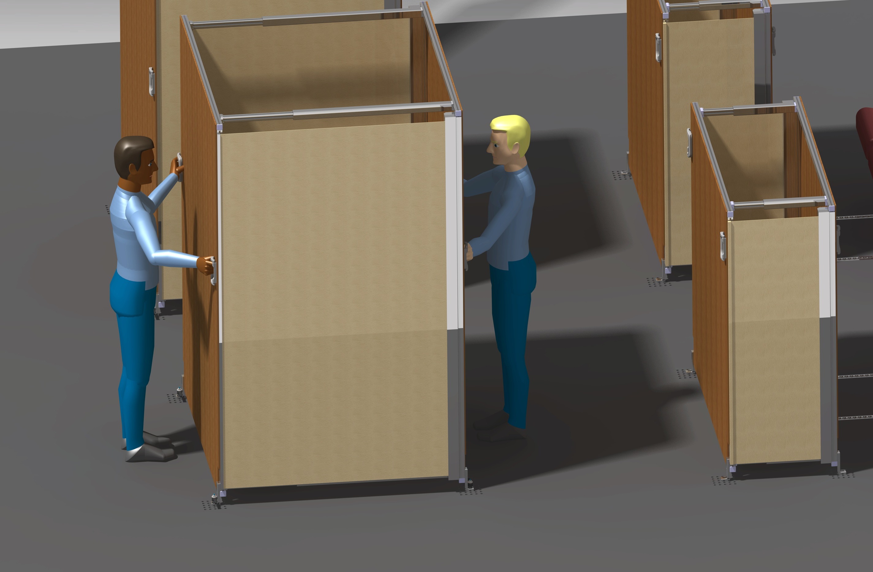 Two People Repositioning an Adjustable Cabin Monument