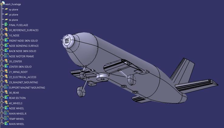 CATIA model of the fuselage, wing root and landing gear